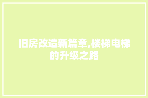 旧房改造新篇章,楼梯电梯的升级之路