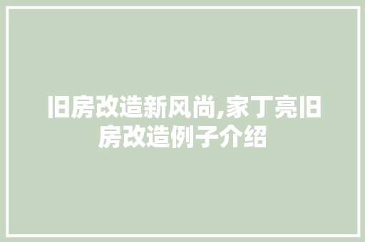 旧房改造新风尚,家丁亮旧房改造例子介绍
