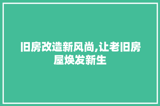 旧房改造新风尚,让老旧房屋焕发新生