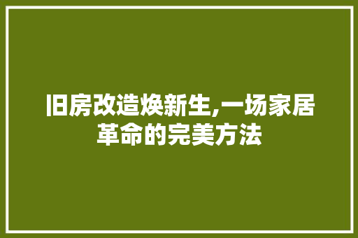 旧房改造焕新生,一场家居革命的完美方法