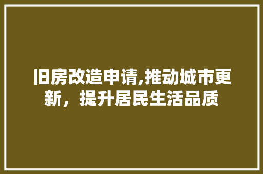 旧房改造申请,推动城市更新，提升居民生活品质