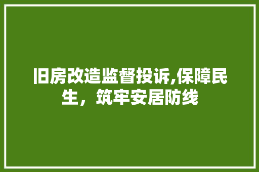 旧房改造监督投诉,保障民生，筑牢安居防线