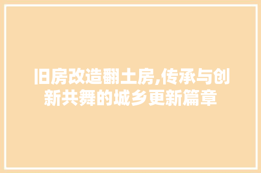 旧房改造翻土房,传承与创新共舞的城乡更新篇章