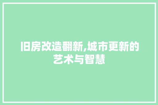 旧房改造翻新,城市更新的艺术与智慧
