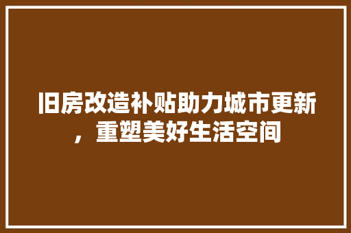 旧房改造补贴助力城市更新，重塑美好生活空间