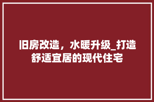 旧房改造，水暖升级_打造舒适宜居的现代住宅