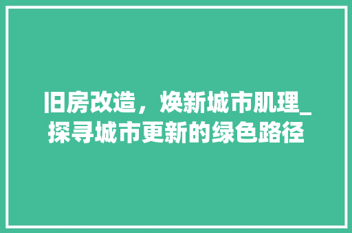 旧房改造，焕新城市肌理_探寻城市更新的绿色路径
