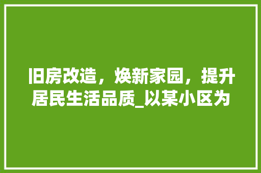 旧房改造，焕新家园，提升居民生活品质_以某小区为例 装修攻略
