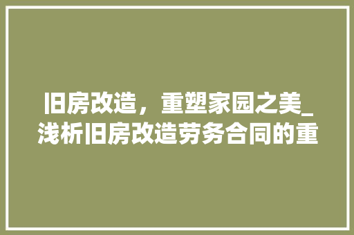 旧房改造，重塑家园之美_浅析旧房改造劳务合同的重要性及注意事项