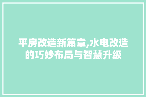 平房改造新篇章,水电改造的巧妙布局与智慧升级