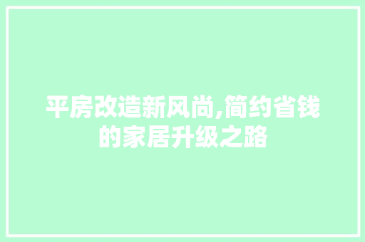 平房改造新风尚,简约省钱的家居升级之路