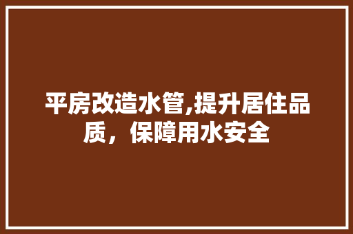 平房改造水管,提升居住品质，保障用水安全