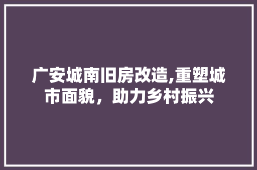 广安城南旧房改造,重塑城市面貌，助力乡村振兴