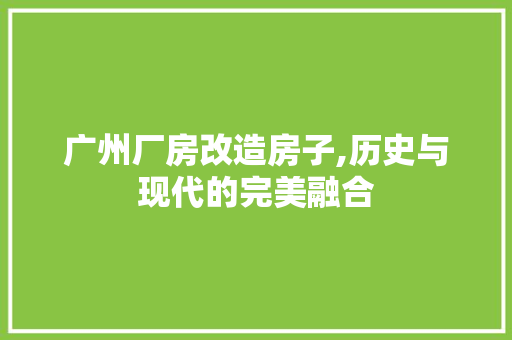 广州厂房改造房子,历史与现代的完美融合