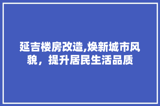 延吉楼房改造,焕新城市风貌，提升居民生活品质