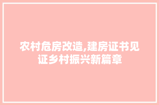 农村危房改造,建房证书见证乡村振兴新篇章