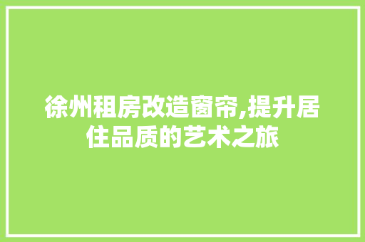 徐州租房改造窗帘,提升居住品质的艺术之旅 装修材料