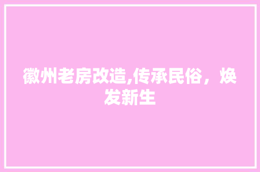 徽州老房改造,传承民俗，焕发新生