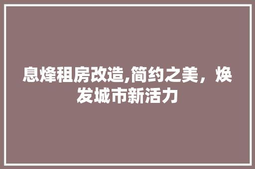 息烽租房改造,简约之美,焕发城市新活力 装修攻略 息烽租房改造,简约之美,焕发城市新活力 装修攻略