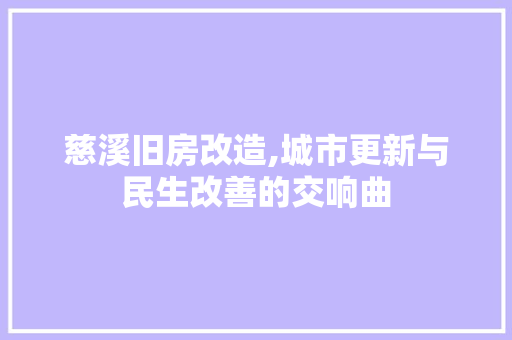 慈溪旧房改造,城市更新与民生改善的交响曲