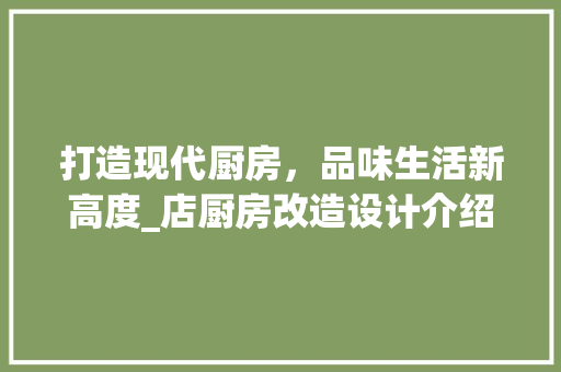 打造现代厨房，品味生活新高度_店厨房改造设计介绍