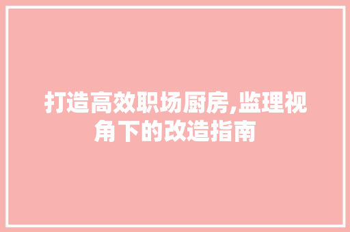 打造高效职场厨房,监理视角下的改造指南