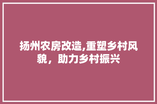 扬州农房改造,重塑乡村风貌，助力乡村振兴