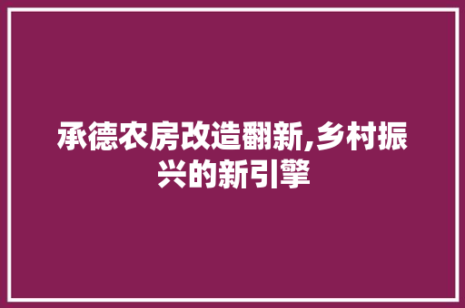 承德农房改造翻新,乡村振兴的新引擎