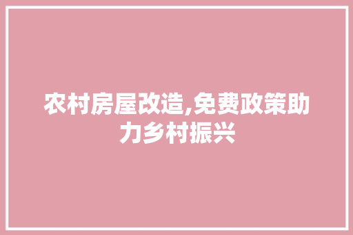 农村房屋改造,免费政策助力乡村振兴