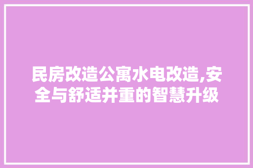 民房改造公寓水电改造,安全与舒适并重的智慧升级