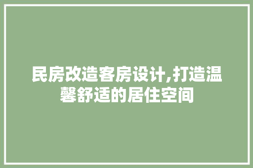 民房改造客房设计,打造温馨舒适的居住空间