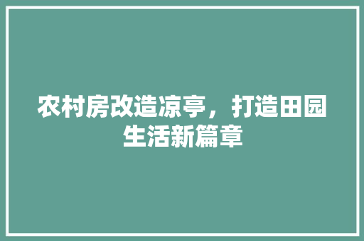 农村房改造凉亭，打造田园生活新篇章