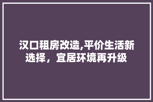 汉口租房改造,平价生活新选择，宜居环境再升级 装修材料