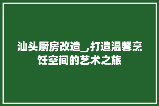 汕头厨房改造_,打造温馨烹饪空间的艺术之旅 装修攻略