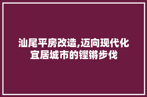 汕尾平房改造,迈向现代化宜居城市的铿锵步伐