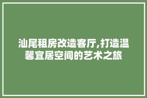汕尾租房改造客厅,打造温馨宜居空间的艺术之旅