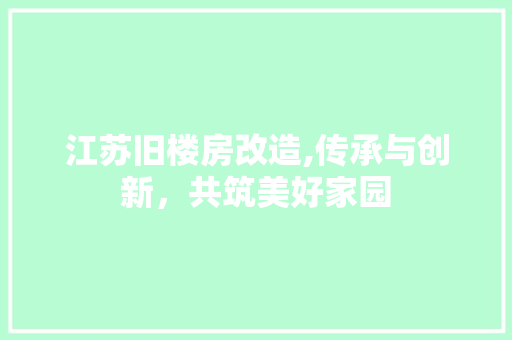 江苏旧楼房改造,传承与创新，共筑美好家园 建筑设计