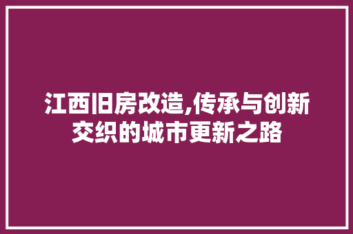 江西旧房改造,传承与创新交织的城市更新之路