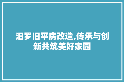 汨罗旧平房改造,传承与创新共筑美好家园