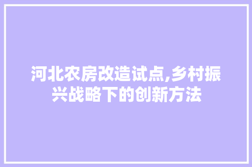河北农房改造试点,乡村振兴战略下的创新方法 景观设计