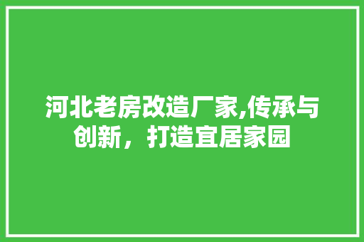 河北老房改造厂家,传承与创新，打造宜居家园