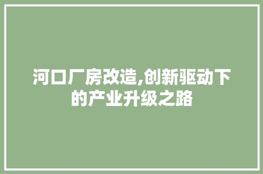 河口厂房改造,创新驱动下的产业升级之路