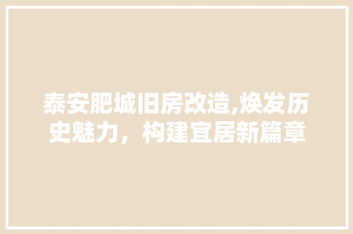 泰安肥城旧房改造,焕发历史魅力，构建宜居新篇章