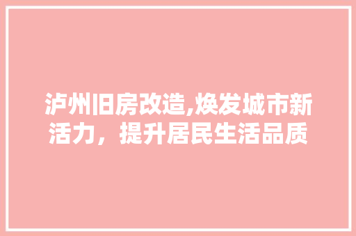 泸州旧房改造,焕发城市新活力，提升居民生活品质