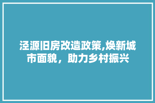 泾源旧房改造政策,焕新城市面貌，助力乡村振兴