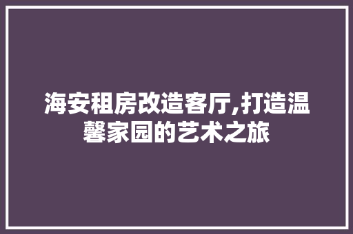 海安租房改造客厅,打造温馨家园的艺术之旅