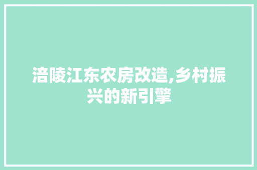 涪陵江东农房改造,乡村振兴的新引擎