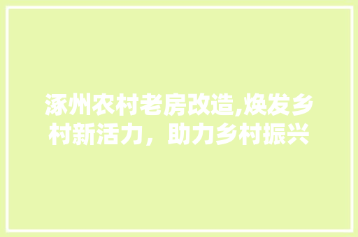 涿州农村老房改造,焕发乡村新活力，助力乡村振兴