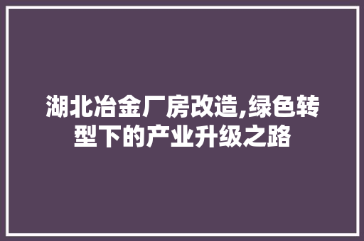 湖北冶金厂房改造,绿色转型下的产业升级之路