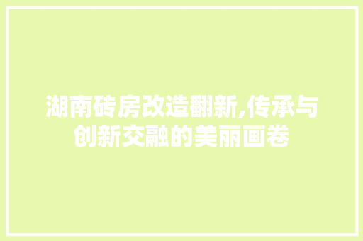 湖南砖房改造翻新,传承与创新交融的美丽画卷